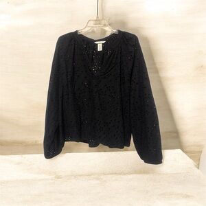 H&M Black Eyelet Blouse